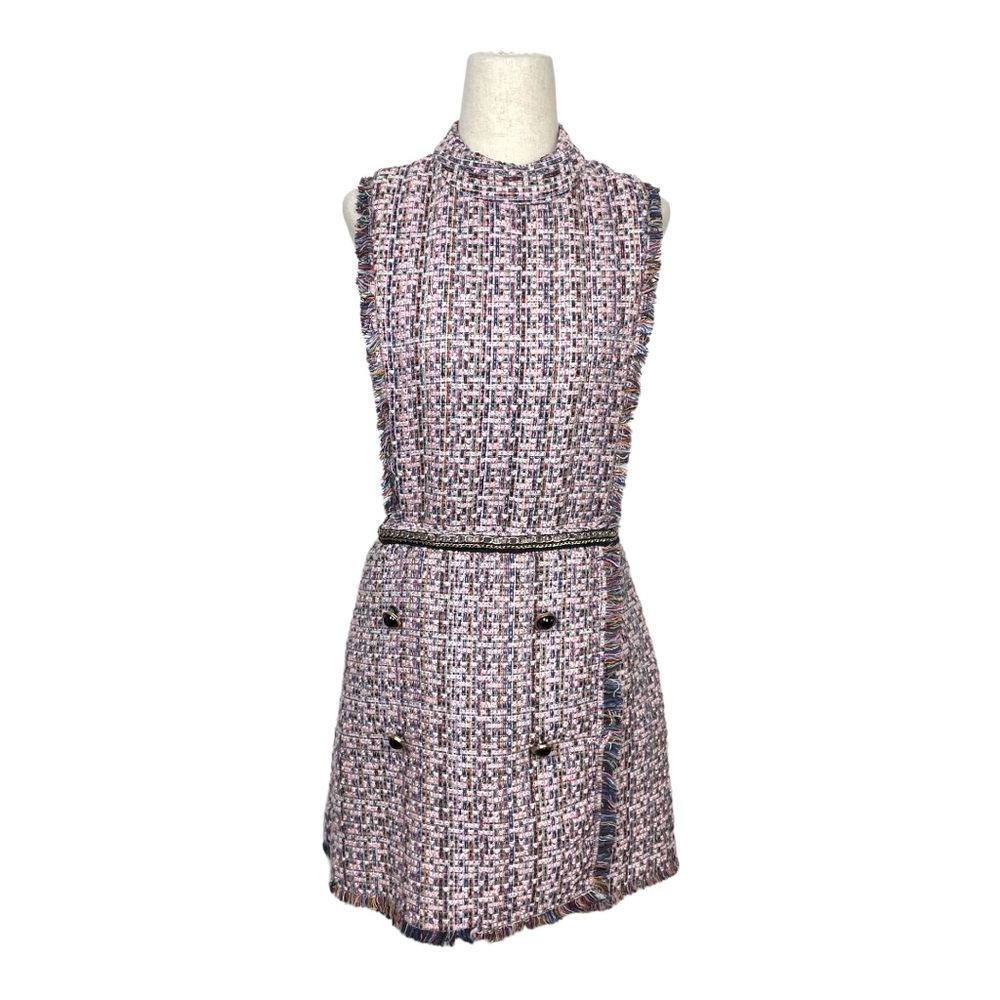 Zara BBWM Woman Tweed Shorts Romper Jumpsuit Barbie Pink Chain Detail Size L